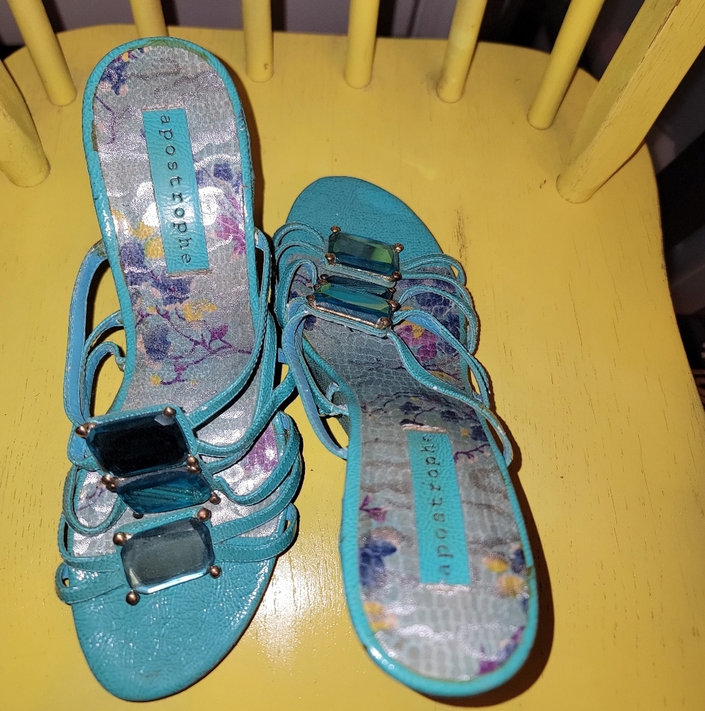 Apostrophe Turquoise and Green Wedge Sandals